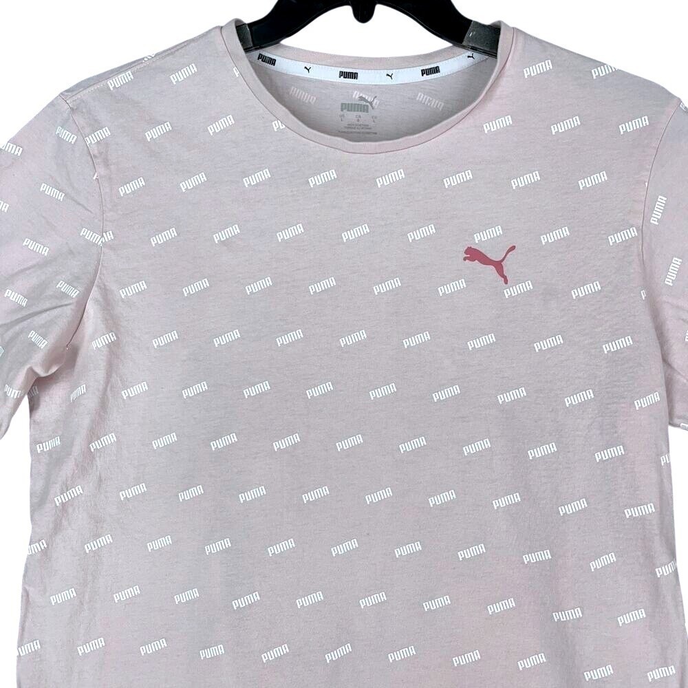 Puma Shirt Mens Large All Over Print Basic Casual Short-sleeve Tee Pink‎ Cotton